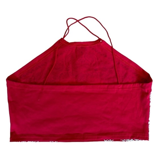 Romwe Red and White Bandanna Halter Cropped Top - Picture 2 of 3